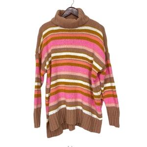Aerie Oversized Pink Brown Peach White Multi Stripe Chenille Knit Sweater New